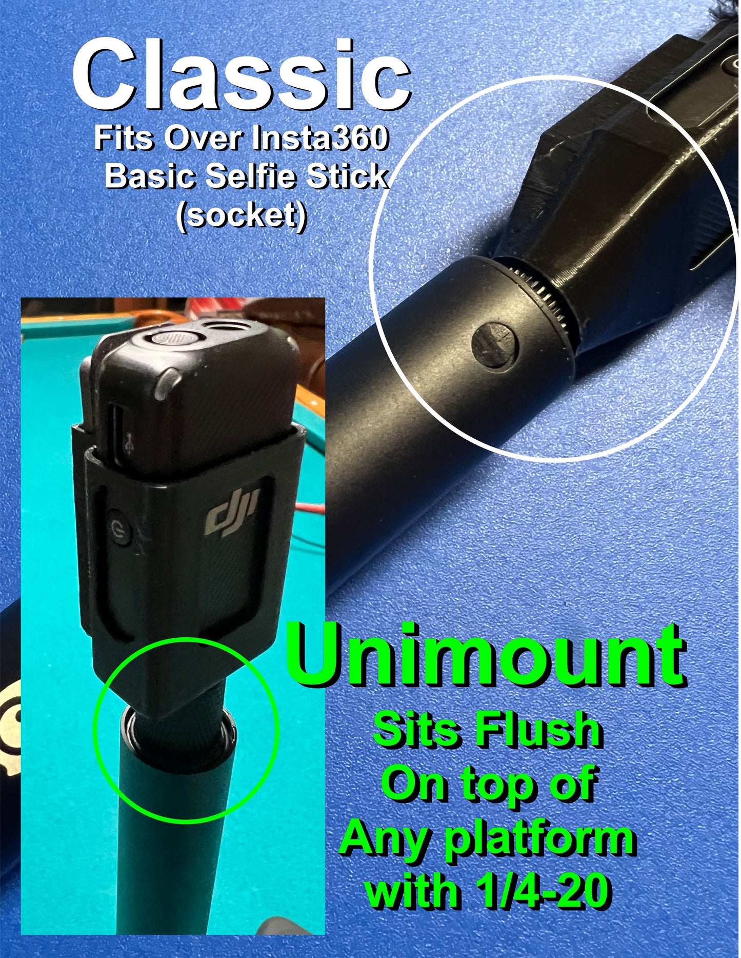 Unimount option for DJI Mic adaptor for handheld use - 3D Printed